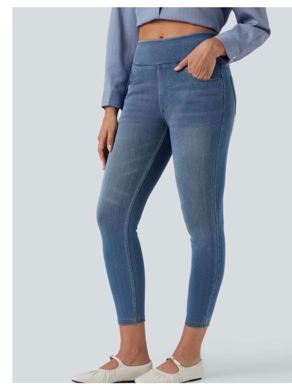 Halara Womens M 7/8 High-Waist Skinny Denim Pants Stretchy Cotton-Blend Medium B